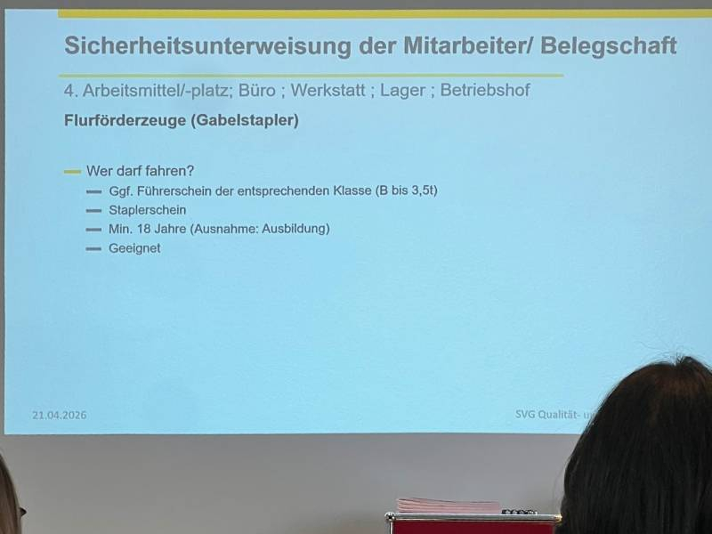 Sicherheitsunterweisung Präsentationstafel